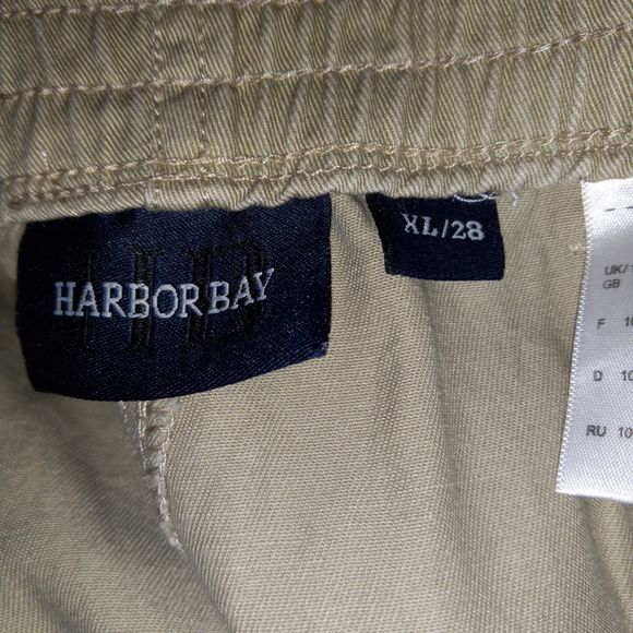 Harbor Bay Pants Mens Tag Size XL/28 (Measures Inseam 26") Khaki Elastic Waist - Picture 12 of 16